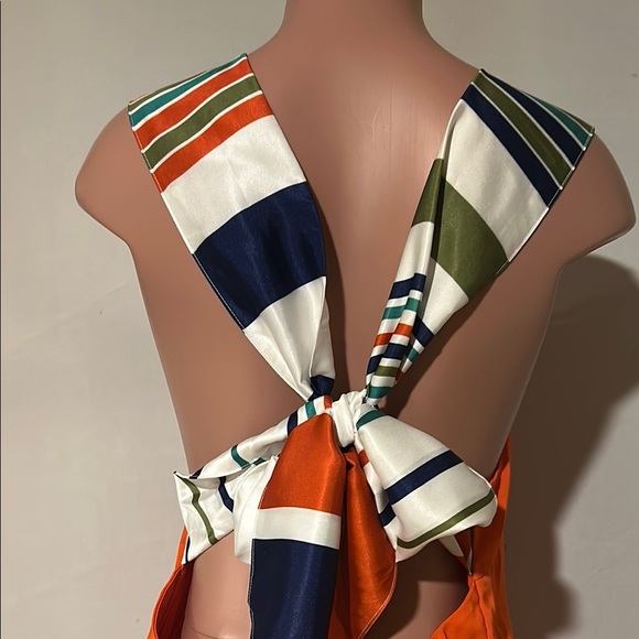 Lulus Women's Orange Joyful Multi Stripe Tie-Back Mini Shift Dress Size Large - Picture 9 of 11